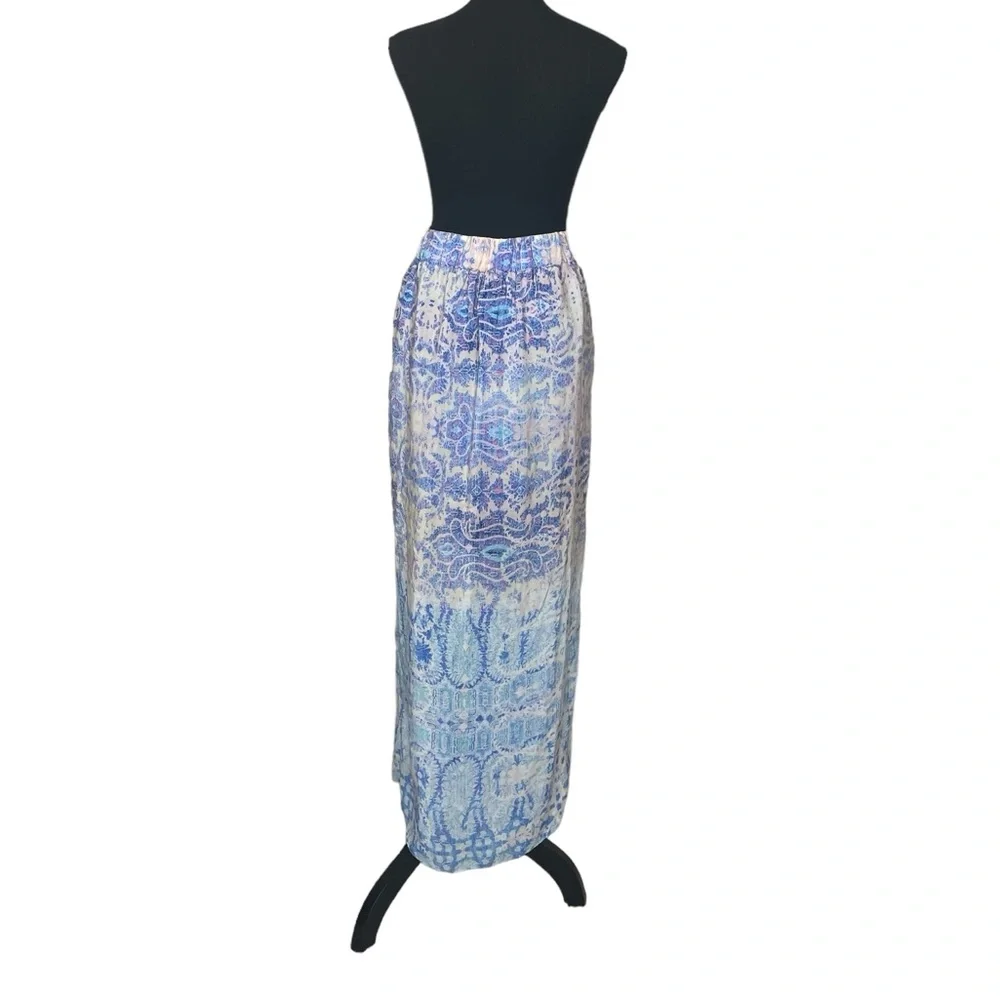 Maeve “Waimea” Printed Watercolor Silk Maxi Skirt